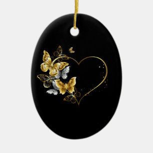 Hart met gouden vlinders keramisch ornament