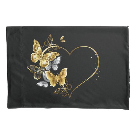 Hart met gouden vlinders kussensloop (Voorkant)