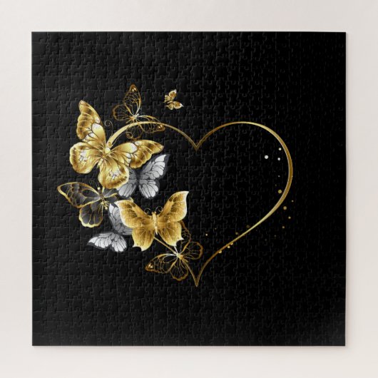 Hart met gouden vlinders legpuzzel (Verticaal)