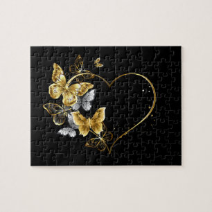 Hart met gouden vlinders legpuzzel
