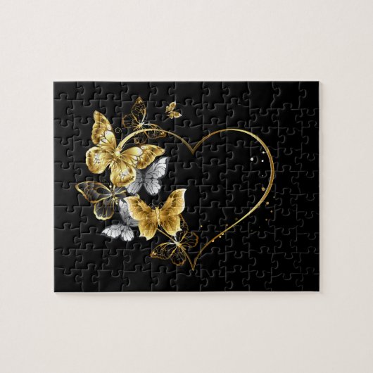 Hart met gouden vlinders legpuzzel (Horizontaal)
