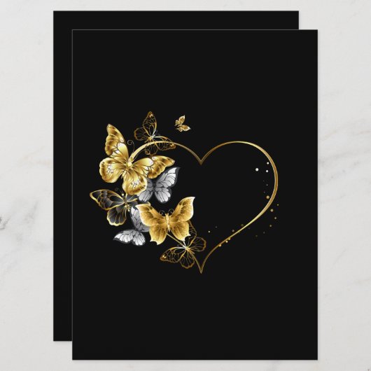 Hart met gouden vlinders menu (Voorkant / Achterkant)