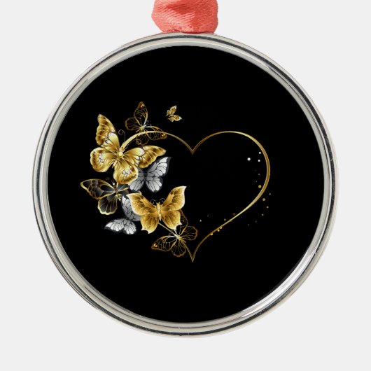 Hart met gouden vlinders metalen ornament (Voorkant)