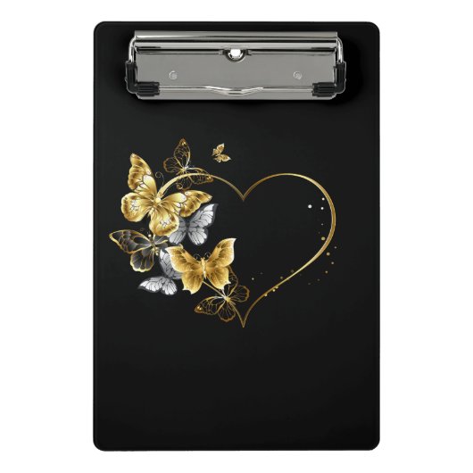 Hart met gouden vlinders mini klembord (Voorkant)