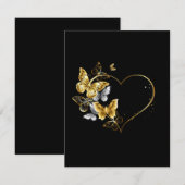 Hart met gouden vlinders notitiekaartje (Voorkant / Achterkant)