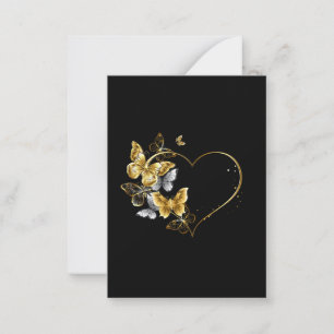 Hart met gouden vlinders notitiekaartje