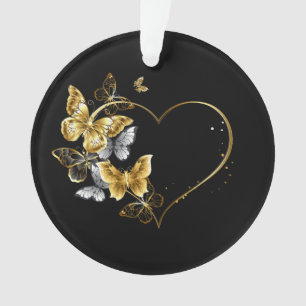 Hart met gouden vlinders ornament