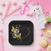 Hart met gouden vlinders papieren bordje (Feest)