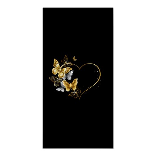 Hart met gouden vlinders perfect poster (Voorkant)
