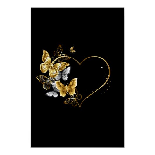 Hart met gouden vlinders perfect poster (Voorkant)