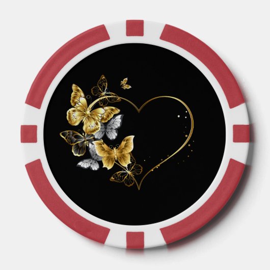 Hart met gouden vlinders poker chips (Voorkant)