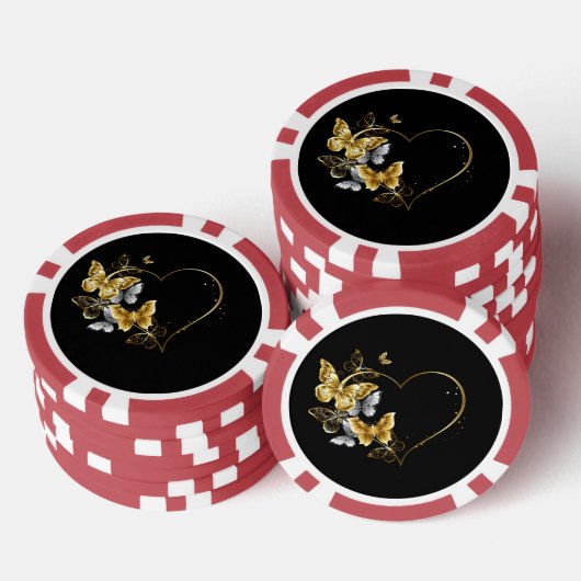 Hart met gouden vlinders poker chips (Opstapeling)