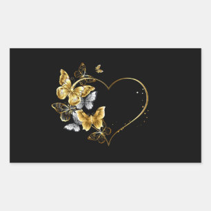 Hart met gouden vlinders rechthoekige sticker