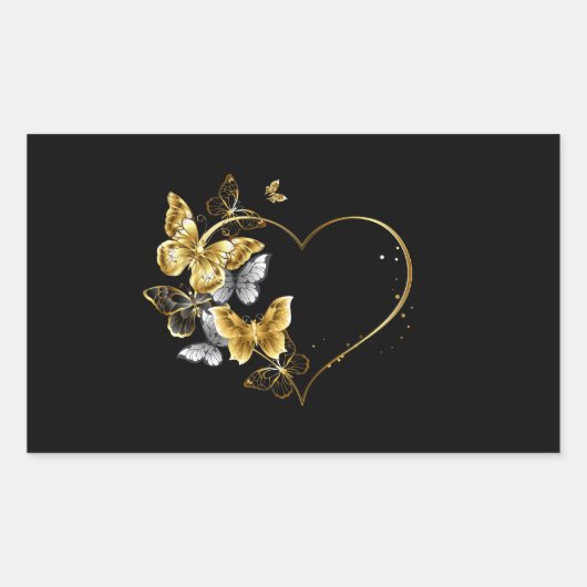 Hart met gouden vlinders rechthoekige sticker (Voorkant)