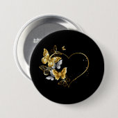 Hart met gouden vlinders ronde button 7,6 cm (Voorkant /achterkant)