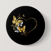 Hart met gouden vlinders ronde button 7,6 cm (Voorkant)