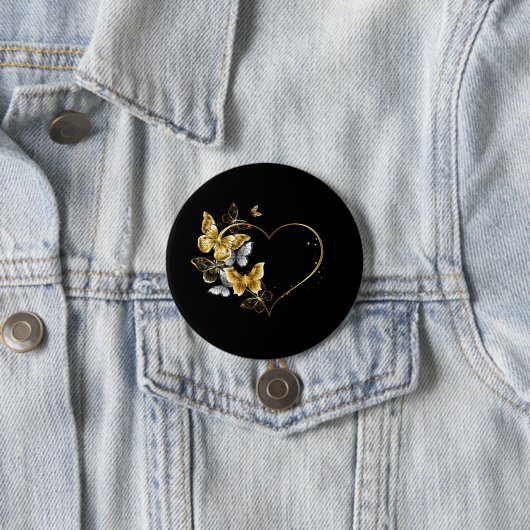 Hart met gouden vlinders ronde button 7,6 cm (In situ)