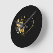 Hart met gouden vlinders ronde klok (Hoek)