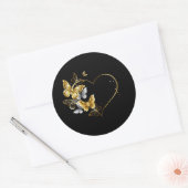 Hart met gouden vlinders ronde sticker (Envelop)