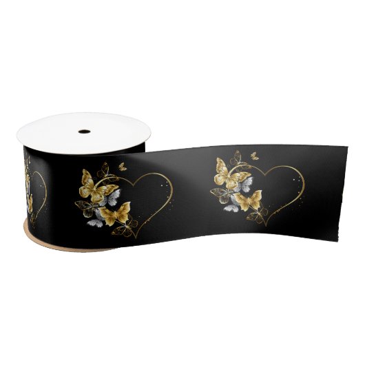 Hart met gouden vlinders satijnen lint (Spoel)