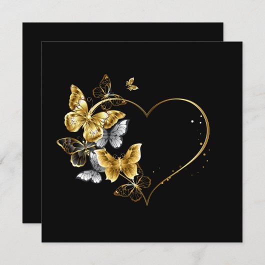 Hart met gouden vlinders save the date (Voorkant / Achterkant)