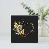 Hart met gouden vlinders save the date (Staand voorkant)