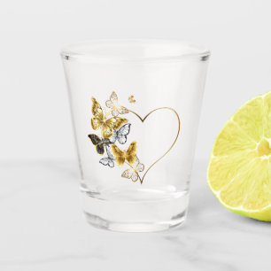 Hart met gouden vlinders shot glas