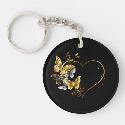 Hart met gouden vlinders sleutelhanger (Voorkant)