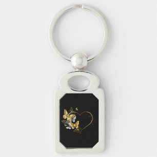 Hart met gouden vlinders sleutelhanger