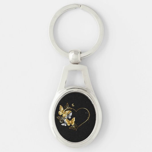 Hart met gouden vlinders sleutelhanger (Voorkant)