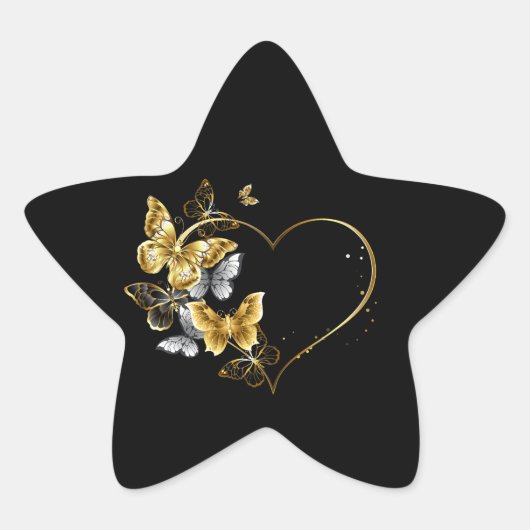 Hart met gouden vlinders ster sticker (Voorkant)