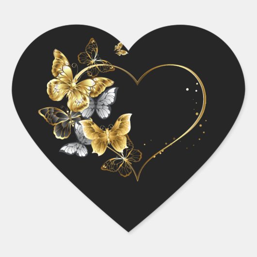 Hart met gouden vlinders sticker (Voorkant)