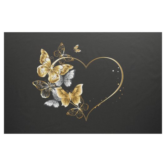 Hart met gouden vlinders stof (Yard (91,4 cm))
