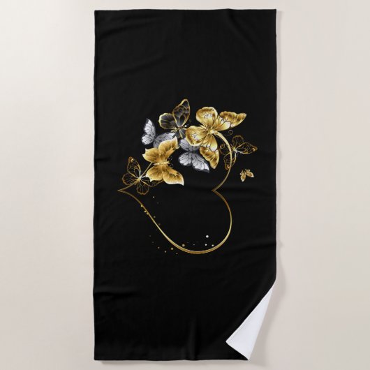 Hart met gouden vlinders strandlaken (Voorkant)