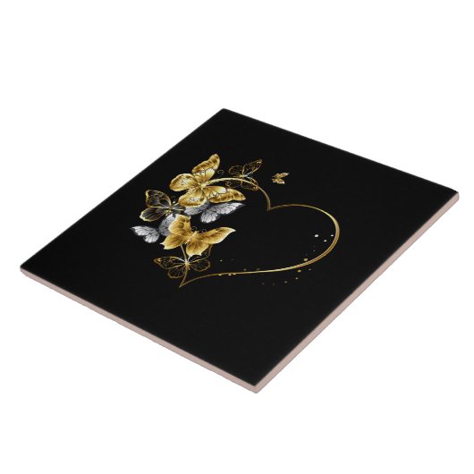 Hart met gouden vlinders tegeltje (Zijkant)