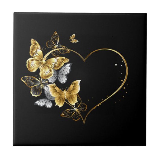 Hart met gouden vlinders tegeltje (Voorkant)