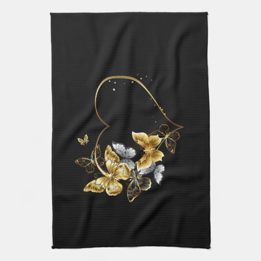 Hart met gouden vlinders theedoek (Verticaal)