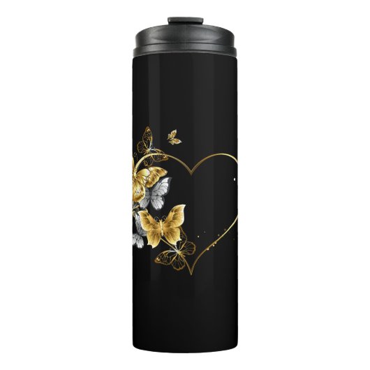 Hart met gouden vlinders thermosbeker (Voorkant)