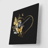 Hart met gouden vlinders vierkante klok (Hoek)