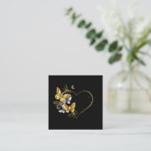 Hart met gouden vlinders vierkante visitekaartje (Staand voorkant)