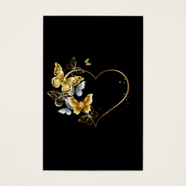 Hart met gouden vlinders visitekaartje (Voorkant)