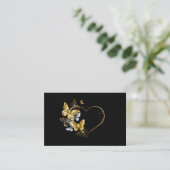 Hart met gouden vlinders visitekaartje (Staand voorkant)