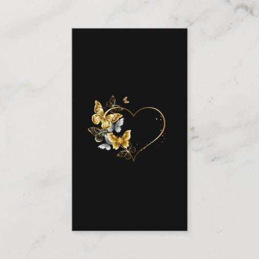 Hart met gouden vlinders visitekaartje (Voorkant)