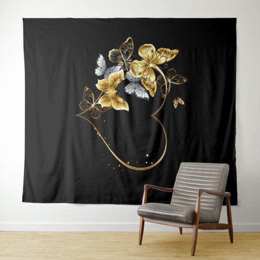 Hart met gouden vlinders wandkleed (In Situ (horizontaal))