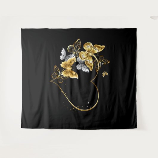 Hart met gouden vlinders wandkleed (Voorkant (horizontaal))