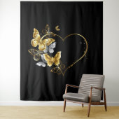 Hart met gouden vlinders wandkleed (In situ)