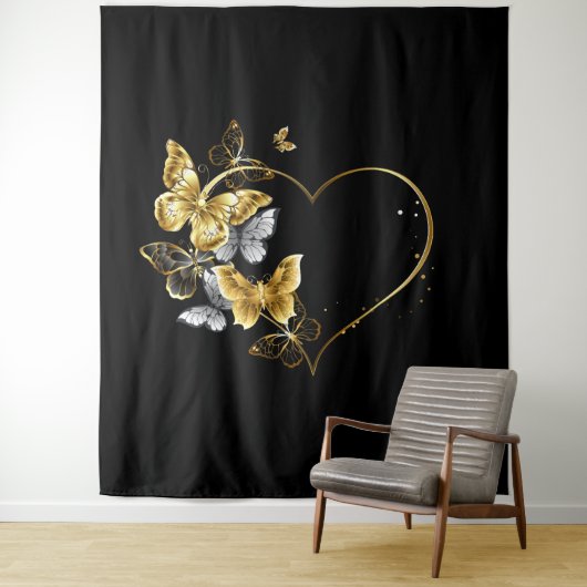 Hart met gouden vlinders wandkleed (In situ)