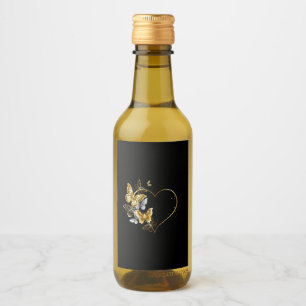 Hart met gouden vlinders wijn etiket