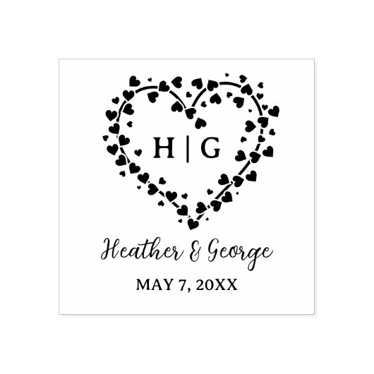 Hart met Hartjes Bruiloft Monogram Ontwerp Rubberstempel (Afrduk)