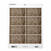 Hart met initialen houtnerf rustieke bruiloft etiket (Full Sheet)